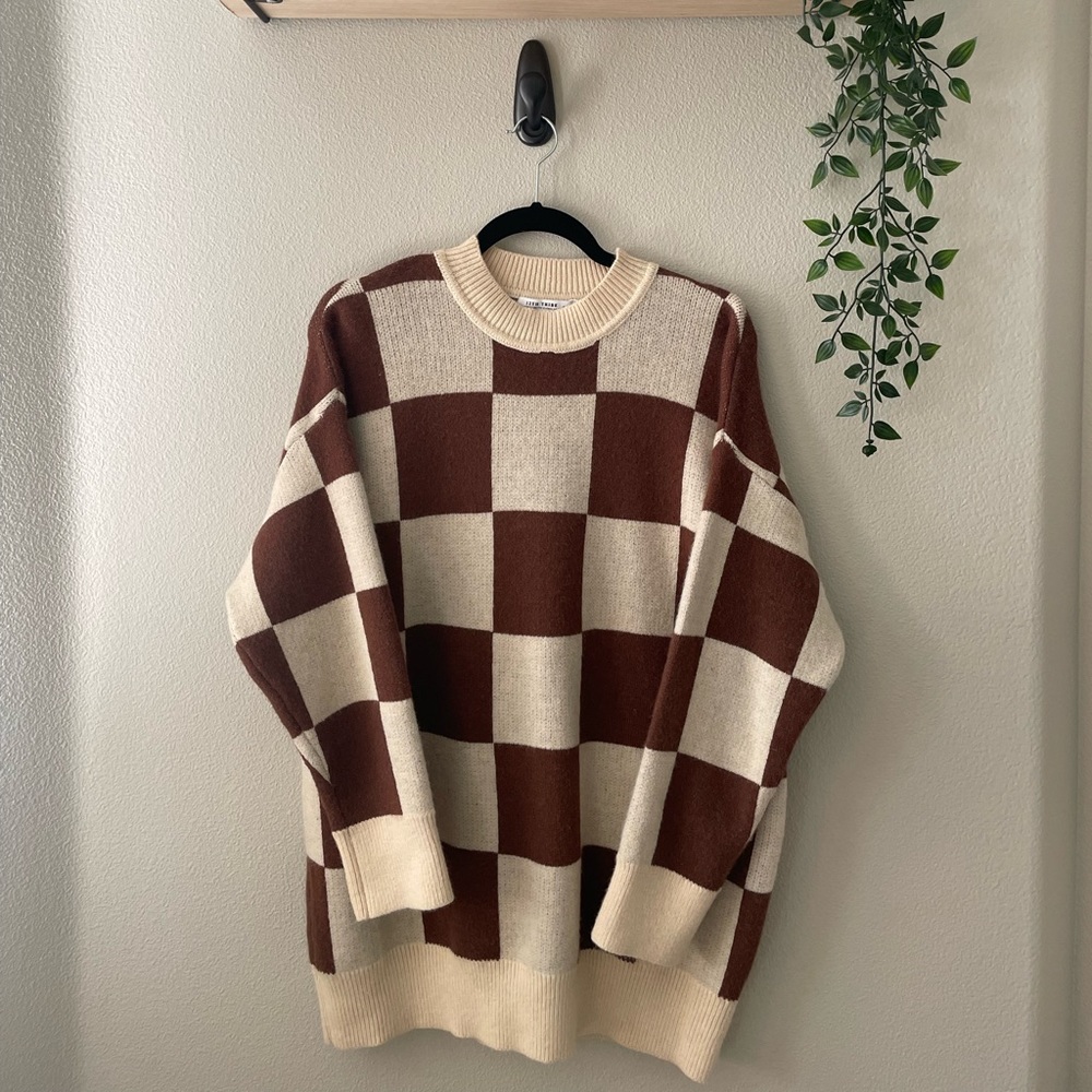 brown checkered sweater/sweater dress size S/M